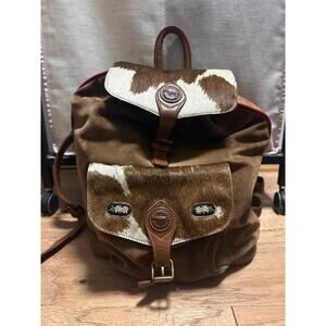 Vintage 70s-90s Michel Jordi Cowhide Suede Leather Backpack Edelweiss Alpine